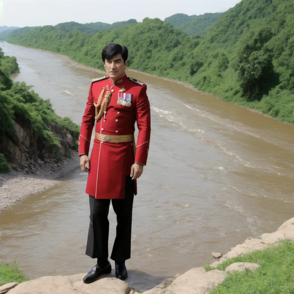 Sah ruk khan is standin next to the river