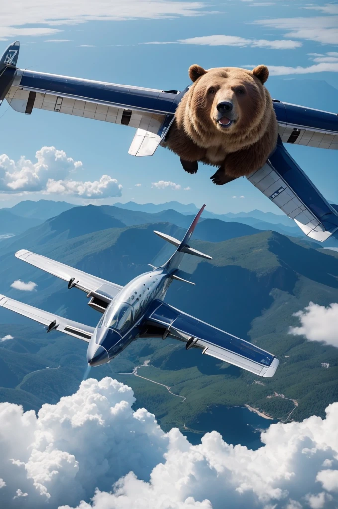 A bear flying a plane 
