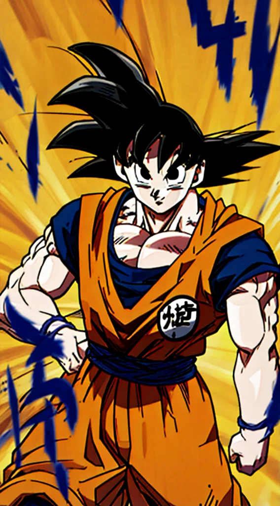 Make a picture of Goku with huge female breasts