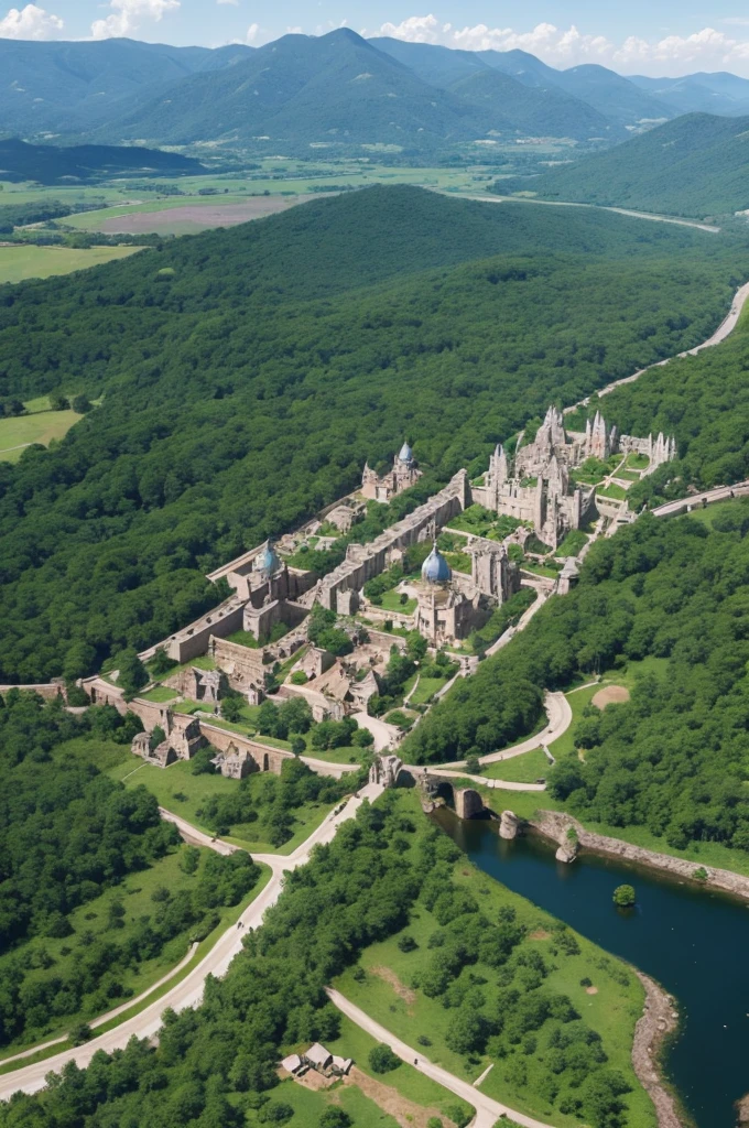 medieval world. dense forest. fortified city.