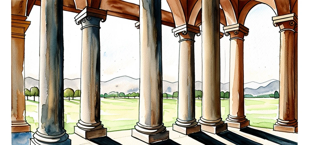 2d, seamless, 21:6, statues, Columns, Renaissance, watercolor,