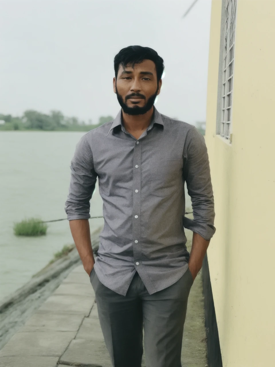 Picup the man standin next to the river
