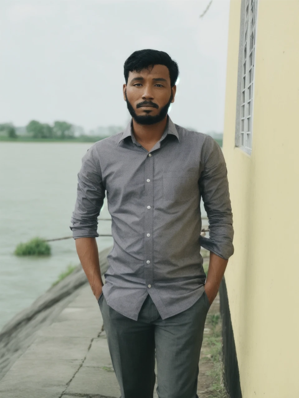 Picup the man standin next to the river