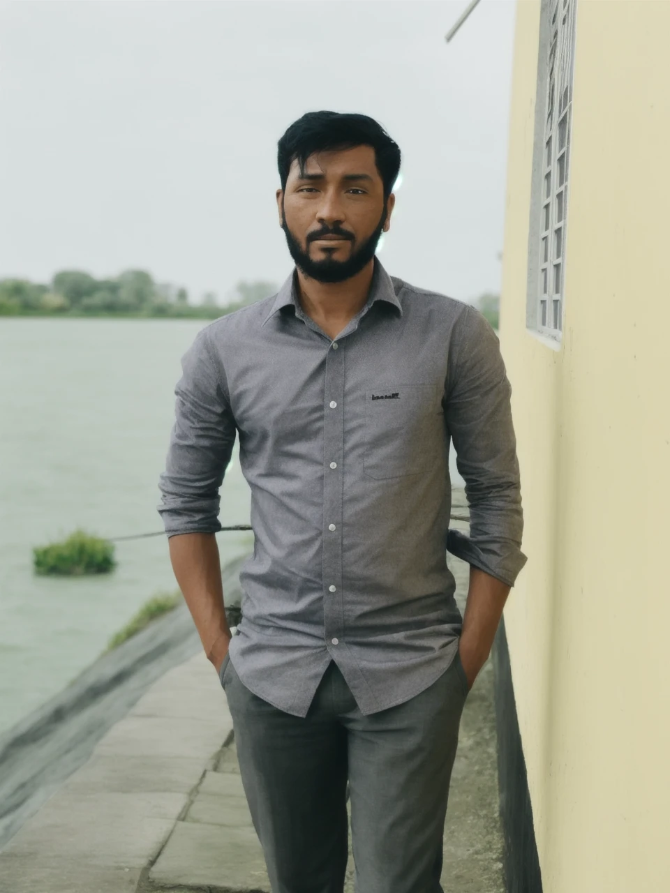 Picup the man standin next to the river