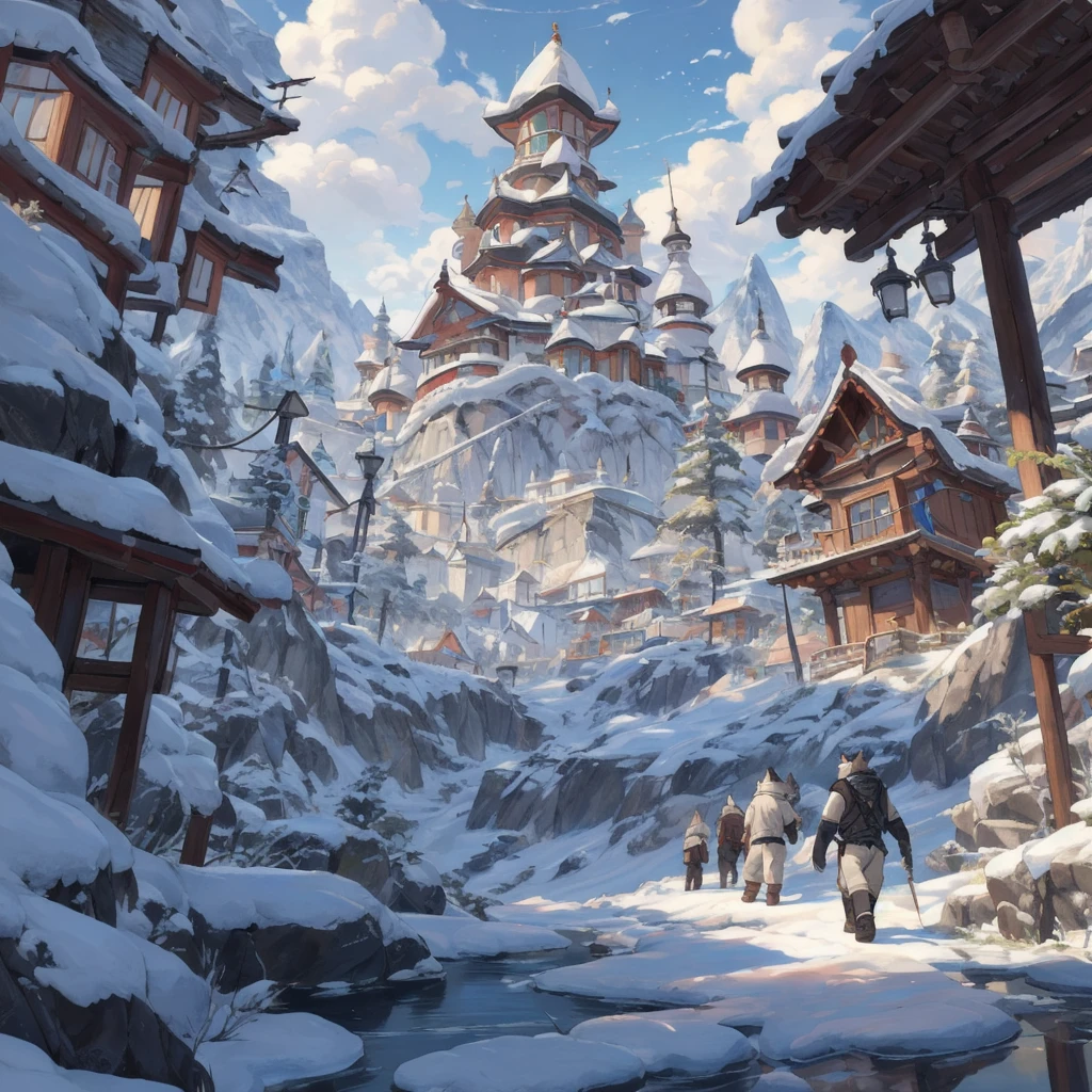Masterpiece of the highest quality, ((highly detailed CG Unity 8K wallpaper of another Arctic Husky masterpiece)), Professionally designed oil painting by Ed Blinky,Gate in Geira, Studio Ghibli-Esprit, Jeremy Mann, Greg Manchesa, Antonio Moro, Popular on ArtStation, Trend Mid-Trip and Greg Rutkowski, cgsociety, complex, high detailed, Clear focus, dramatic, realist painting.