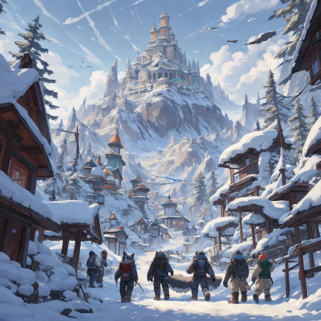 Masterpiece of the highest quality, ((highly detailed CG Unity 8K wallpaper of another Arctic Husky masterpiece)), Professionally designed oil painting by Ed Blinky,Gate in Geira, Studio Ghibli-Esprit, Jeremy Mann, Greg Manchesa, Antonio Moro, Popular on ArtStation, Trend Mid-Trip and Greg Rutkowski, cgsociety, complex, high detailed, Clear focus, dramatic, realist painting.