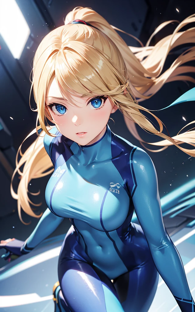 portrait, realistic, elegant woman, zero suit, blue eyes, blonde hair, 4k resolution, Hyper Realistic