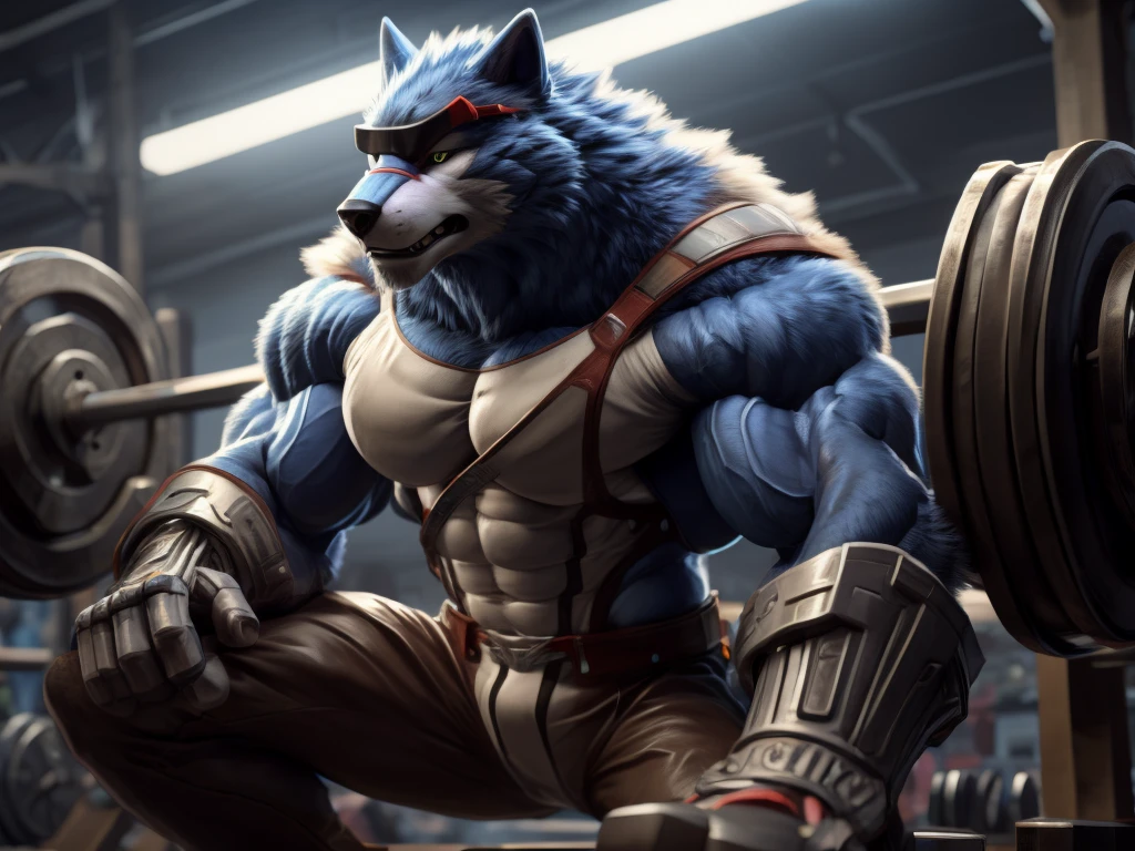 Masterpiece, Ultra Detailed, Official art, Hi-res, High quality, 4K, Perfect anatomy, HD, Best quality,
by Takemoto Arashi, by null-ghost, workout wolf like Arnold Schwarzenegger 