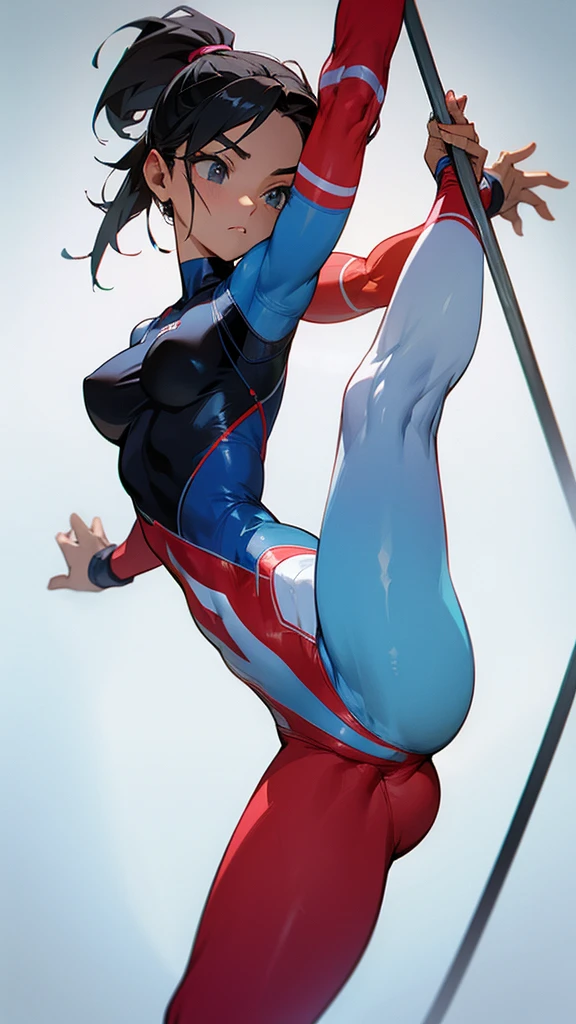 A gymnast with tight clothes marking her private parts
