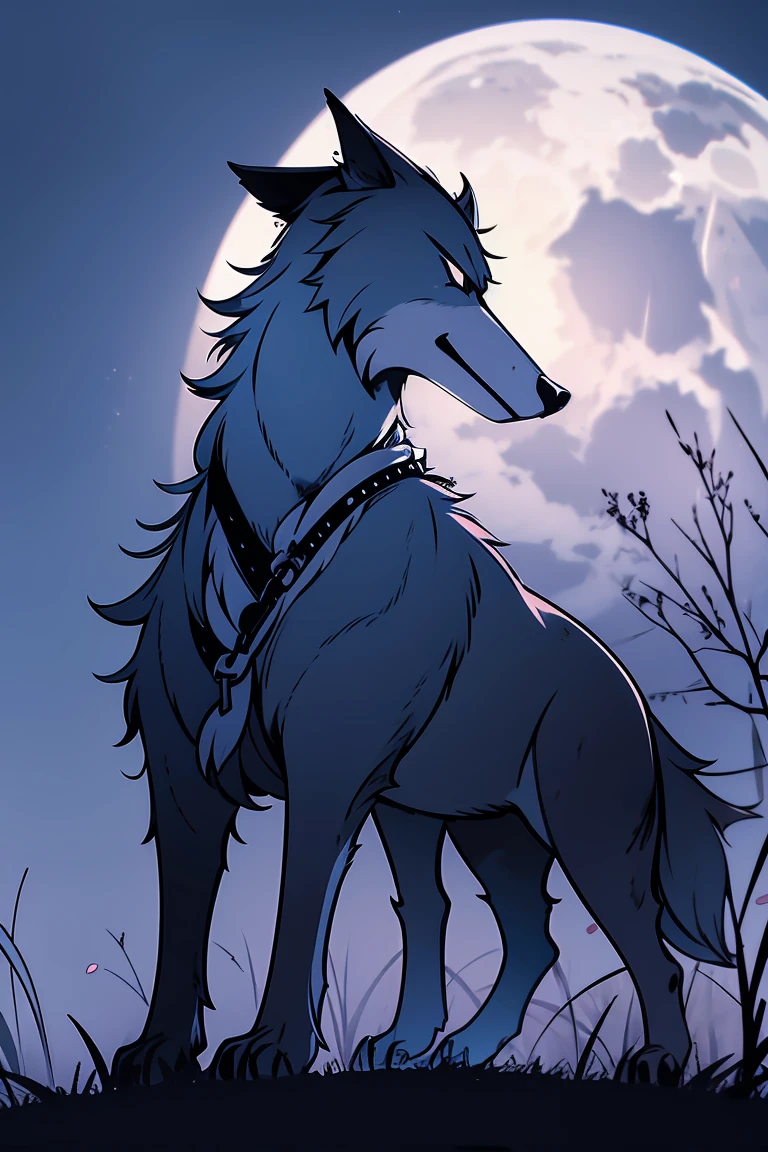 a wolf, adult, in the moonlight