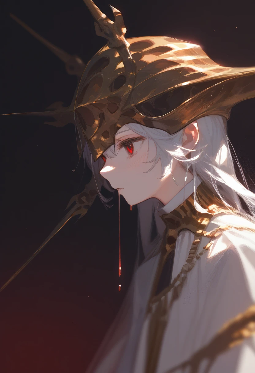 Glassy, empty red eyes, dripping gold, demon, written:rios on the side