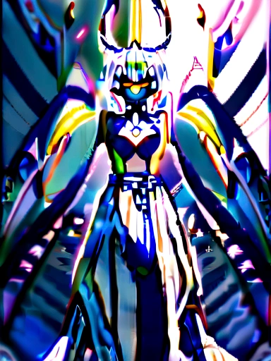 1girl, anime, white fox ears, long white hair, blue and yellow eyes, 9 white tails, white hakama, blue belt, white socks, blue ties, white sandals, detailed facial features, intricate character design, vivid colors, soft lighting, fantasy, ethereal, elegant, masterpiece (sfw)