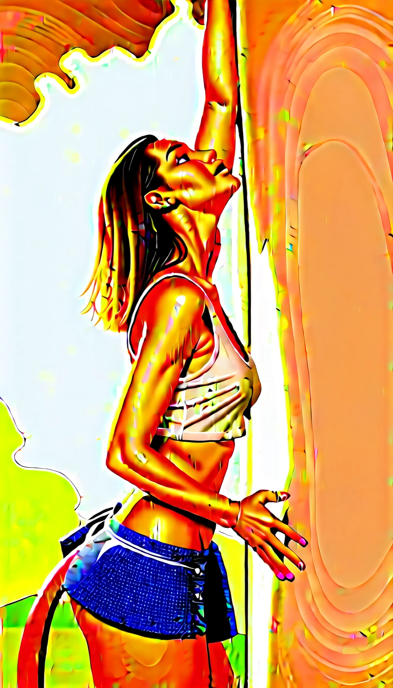 score_9, score_8_superior, score_7_superior, break, (Outdoor, Summer day:1.2), tilt your head back, Leaning against a wall, Leg Bend, cute, Round face, Long black twin-tailed hair, Alternative vibe, Age 25, (Italian women:1.3), Medium Olive Skin, high cheekbones, stunning brown eyes, Extra large chest, Subtle cleavage, (Cozy Lounge), Oversized white crop top, mini skirt, Dynamic Angle, Vivid lighting, High Contrast, Dramatic Shadows, Very detailed, Detailed skin, Depth of written boundary, Film Grain,