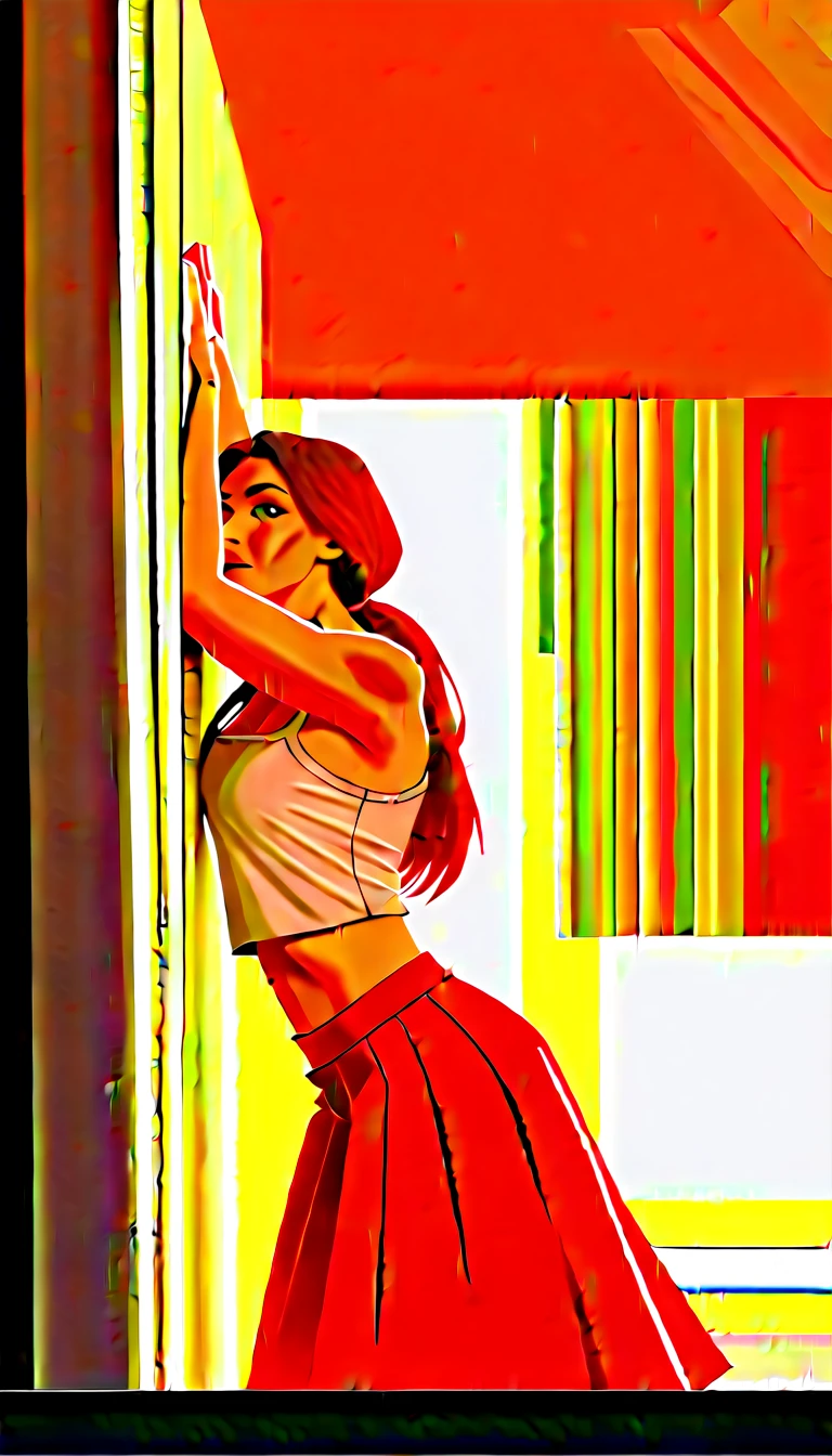 score_9, score_8_superior, score_7_superior, break, (Outdoor, Summer day:1.2), tilt your head back, Leaning against a wall, Leg Bend, cute, Round face, Long black twin-tailed hair, Alternative vibe, Age 25, (Italian women:1.3), Medium Olive Skin, high cheekbones, stunning brown eyes, Extra large chest, Subtle cleavage, (Cozy Lounge), Oversized white crop top, mini skirt, Dynamic Angle, Vivid lighting, High Contrast, Dramatic Shadows, Very detailed, Detailed skin, Depth of written boundary, Film Grain,