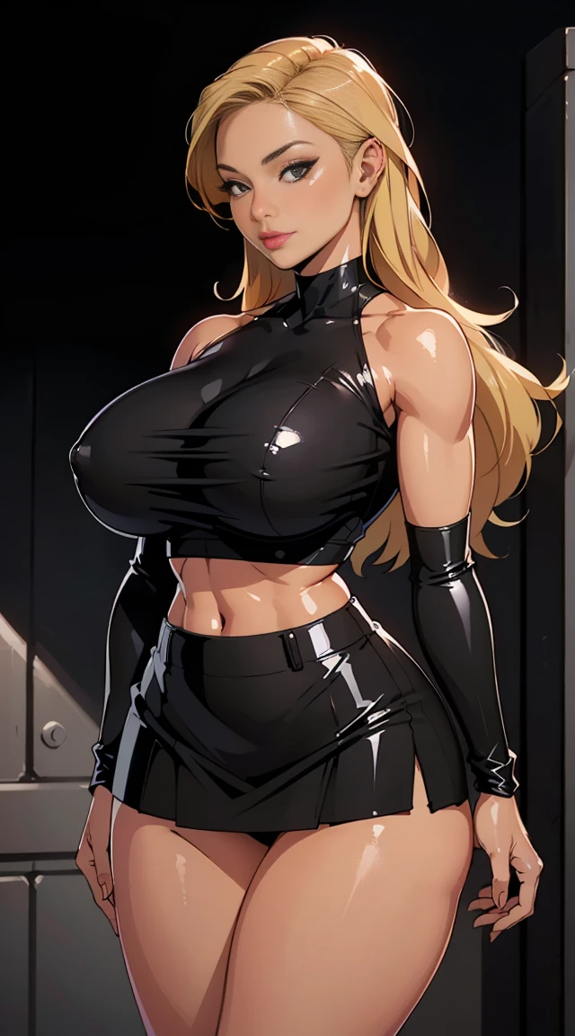 Not Frank Cho style, whole body, 20 harder – Cany Barbi, Sexy busty bimbo, seducer, Red lips, stylish blonde hair, shining skin, make up , ((black latex top, plaid hip skirt, firm skin)), ((perfect smooth skin, huge fake breasts:3.2 tight neckline:2, Waist slender, toned legs)), (photoshotrealisitic, photoshot, work of art, realisitic, Reality, photoshotReality, hight contrast, realisitic skin texture, best qualityer, ultra high resolution, pose sexy, huge