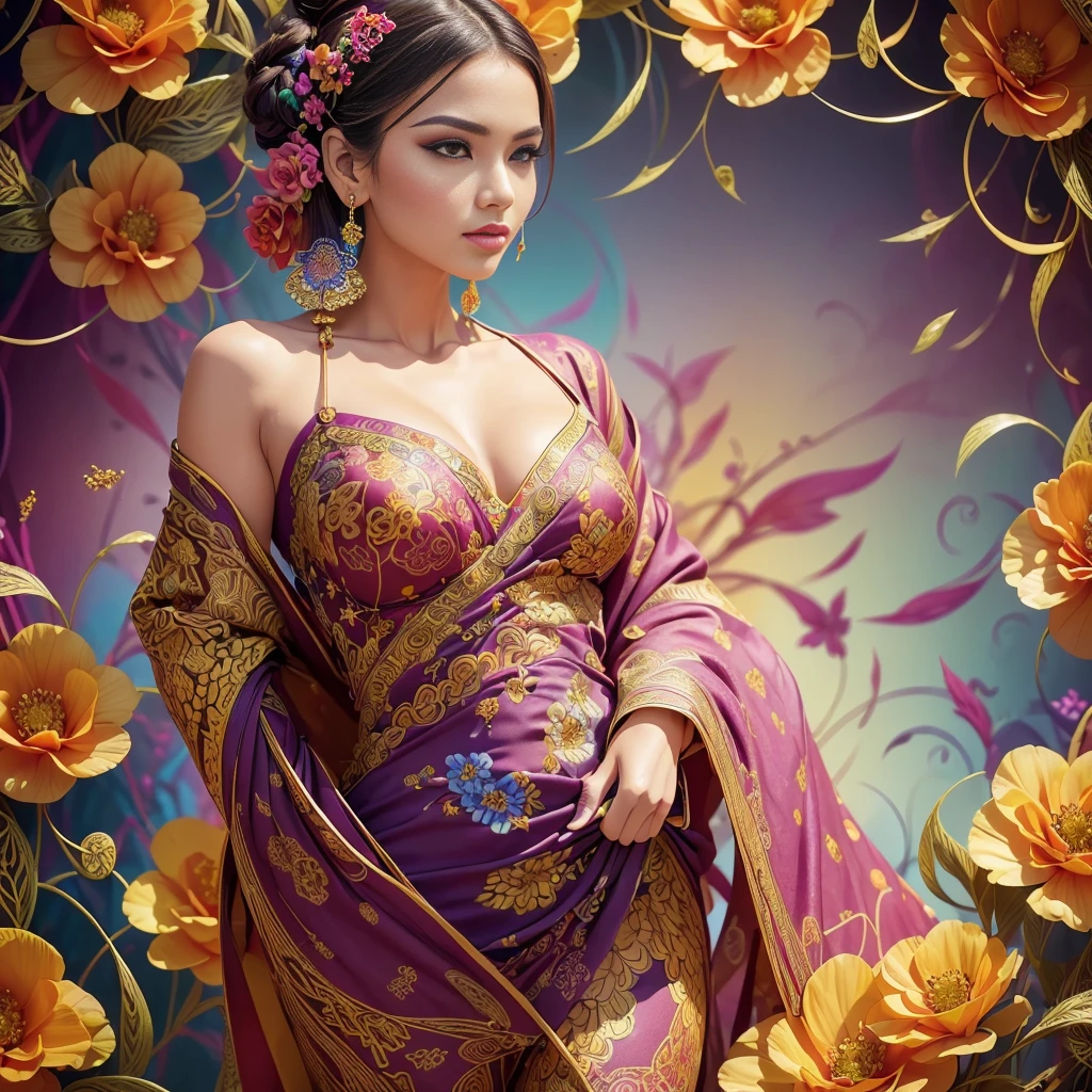 (masterpiece, top quality, best quality, official art, beautiful and aesthetic:1.2), (1girl:1.3), extremely detailed,(fractal art:1.1),(colorful:1.1)(flowers:1.3),highest detailed,(zentangle:1.2), (dynamic pose), (abstract background:1.3), (chinese Traditional cloth:1.2), (shiny skin), (many colors:1.4), ,(earrings:1.4),