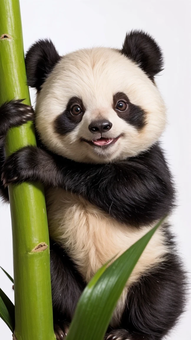 A cute panda, big eyes，blusher，Sloth，greet，detail-rich, white background