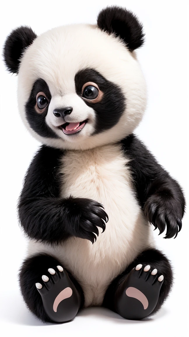 A cute panda, big eyes，blusher，Sloth，greet，detail-rich, white background