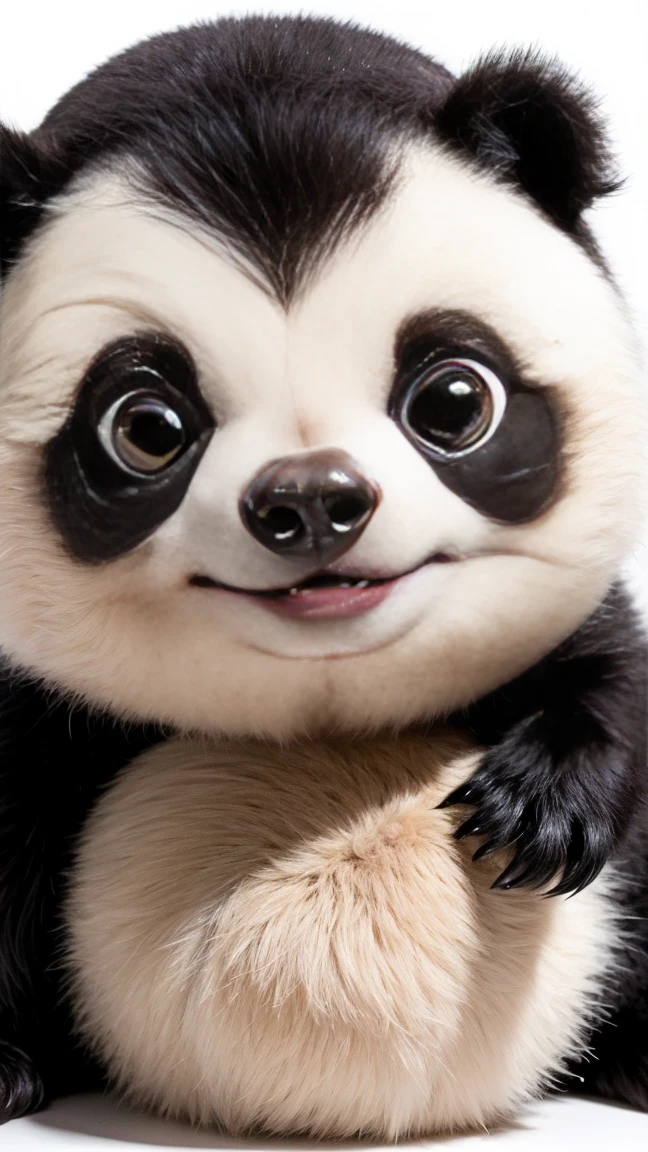 A cute panda, big eyes，blusher，Sloth，greet，detail-rich, white background