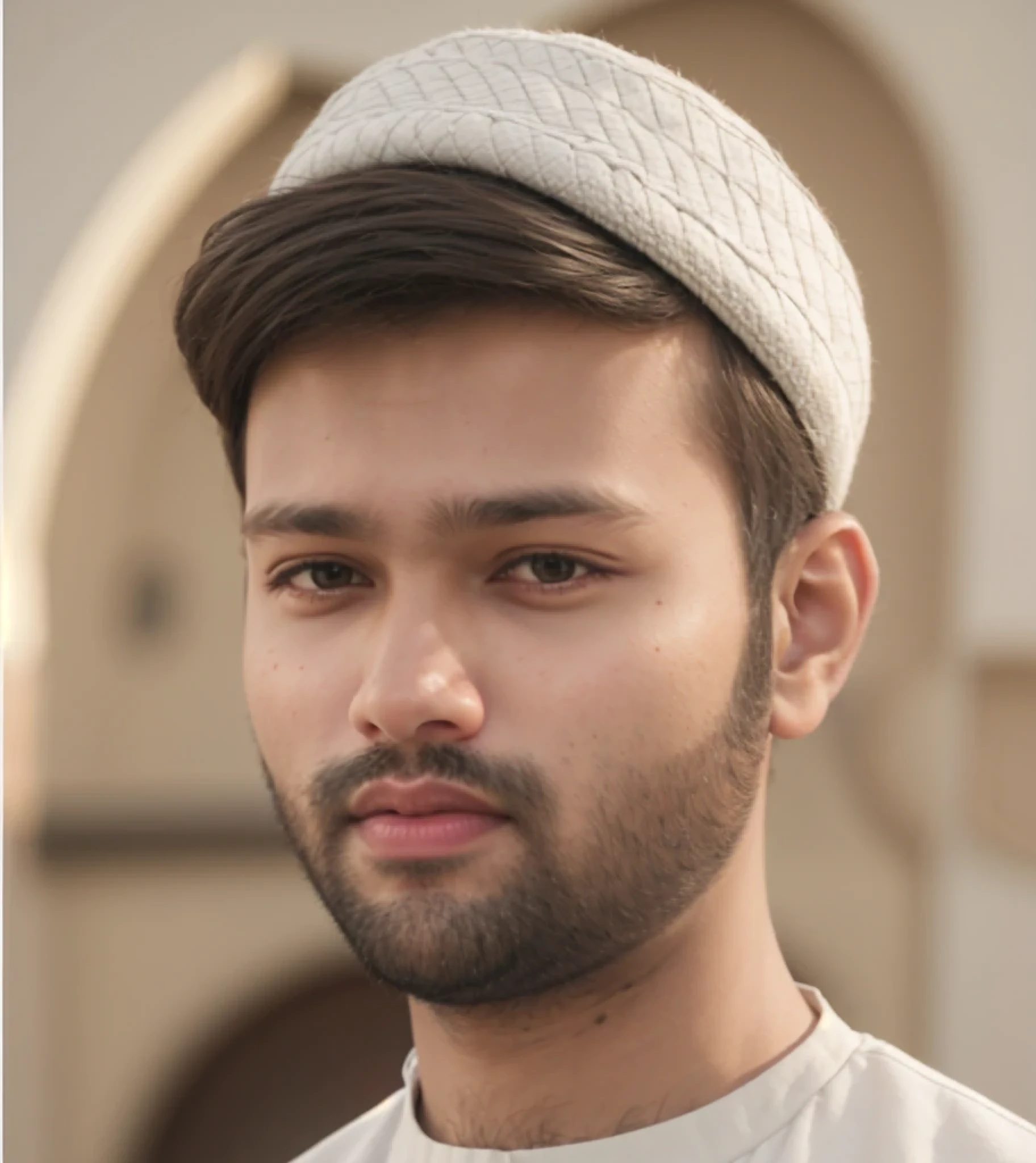 A beautiful young bearded man with highly detailed skin.black hair.happy emotion