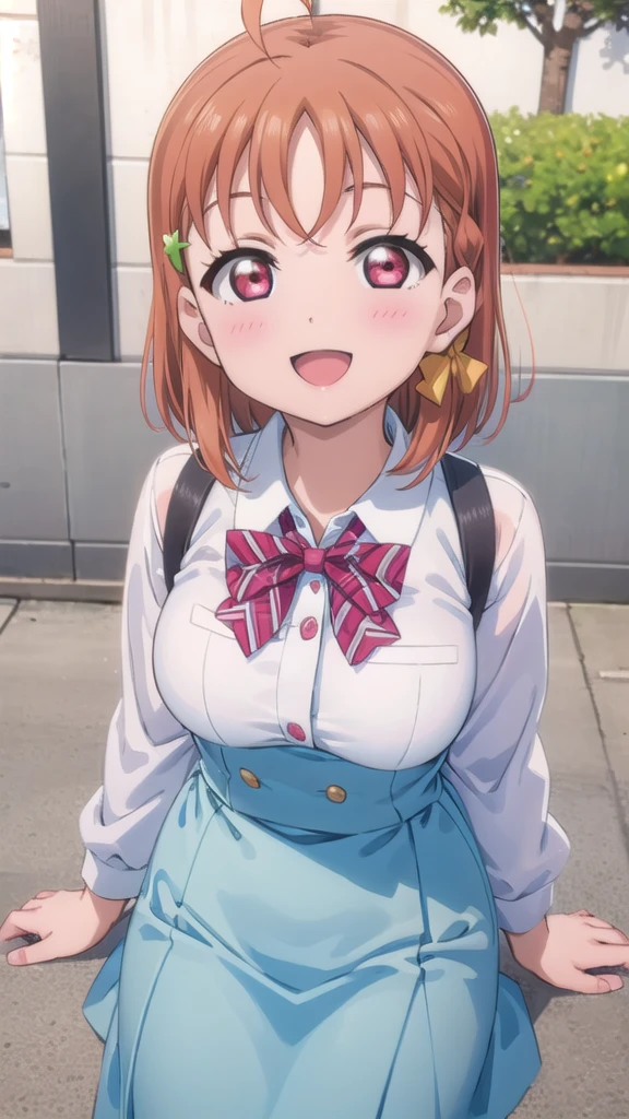 (((pixel-perfect, detail-perfect))), solo, 1girl, chika takami, uranohoshi , bowtie, looking at viewer, smile, :d