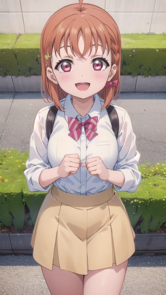 (((pixel-perfect, detail-perfect))), solo, 1girl, chika takami, uranohoshi , bowtie, looking at viewer, smile, :d