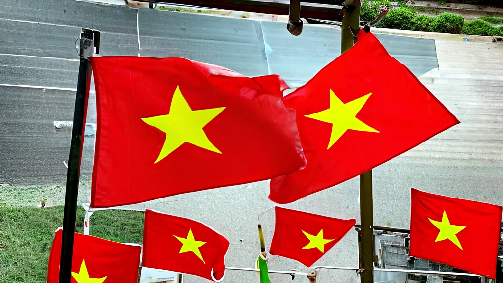 1 girl glass in studio , chill , Red flag yellow star ( Vietnam flags)