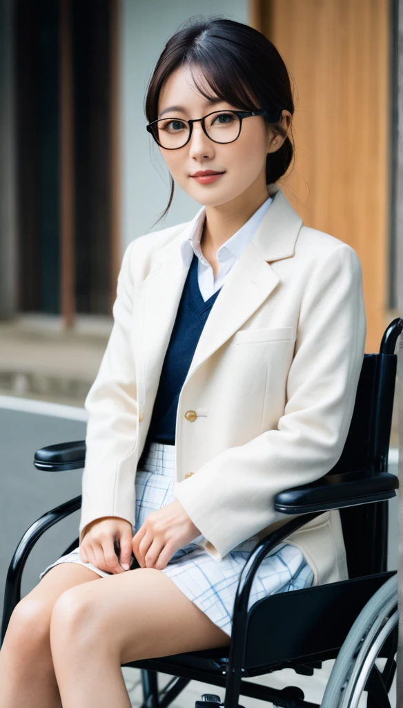 Japanese female, High glasses, wheelchair