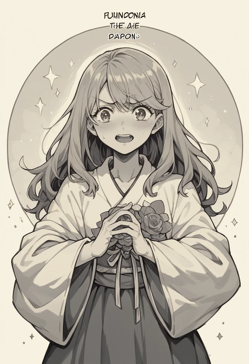 Una princesa llamada Kaori logo de una Movie texto Kaori princesa hermosa tipo Ghibli con kimono de hace flores de jazmín bonitas en su cabeza( princess Kaori text) Movie