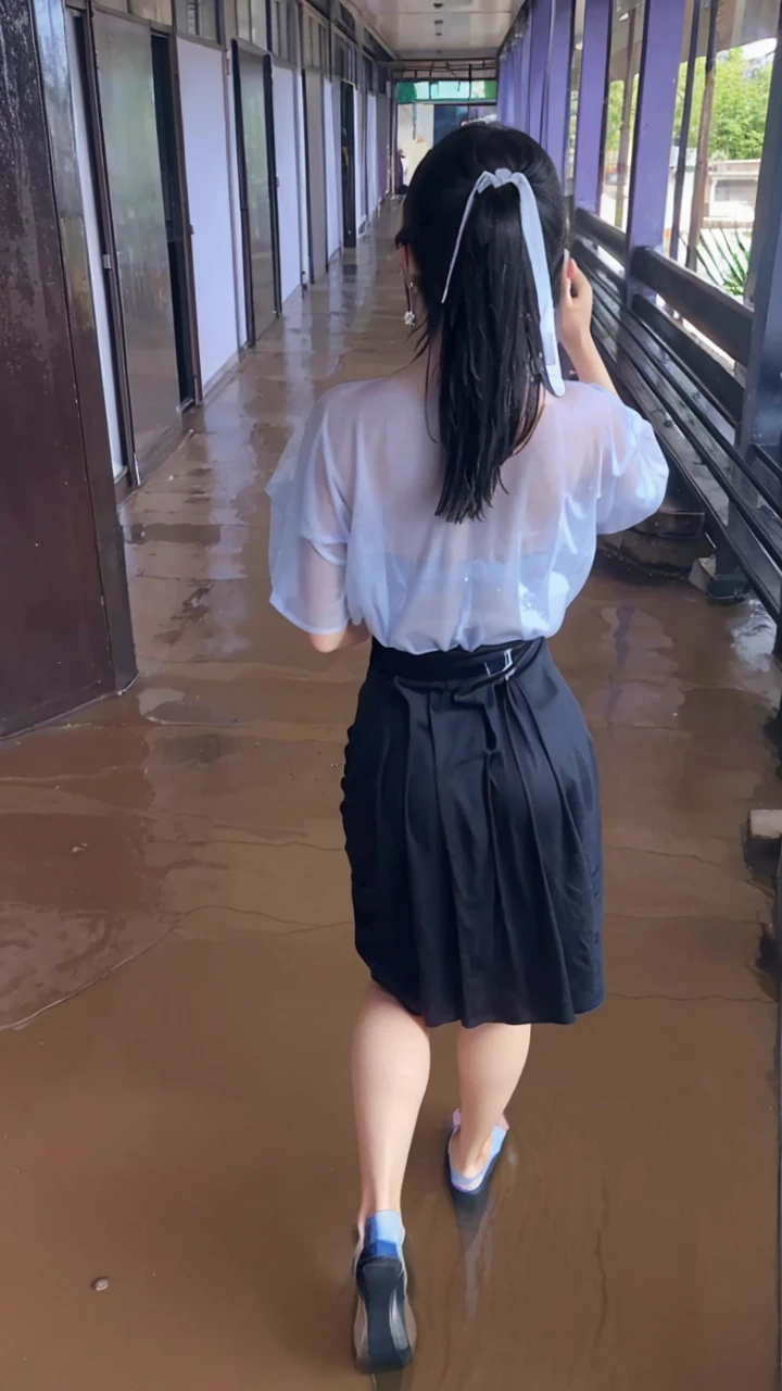 top Quority，Ultra-clear resolution,  (Chinese girl's. ). Body. Sexy. Slim. Thin. exciting. (((Earrings-Earrings))), wet long black hair. ((Wet Strapless tube batik sarong dress)). heavy rain. get down on all fours. stick out your butt. put your hands on the ground. looking back. sexy ass. visible from behind. small thigh circumference. visible from behind. shot from the back angle. heavy rain. water fountain in the garden