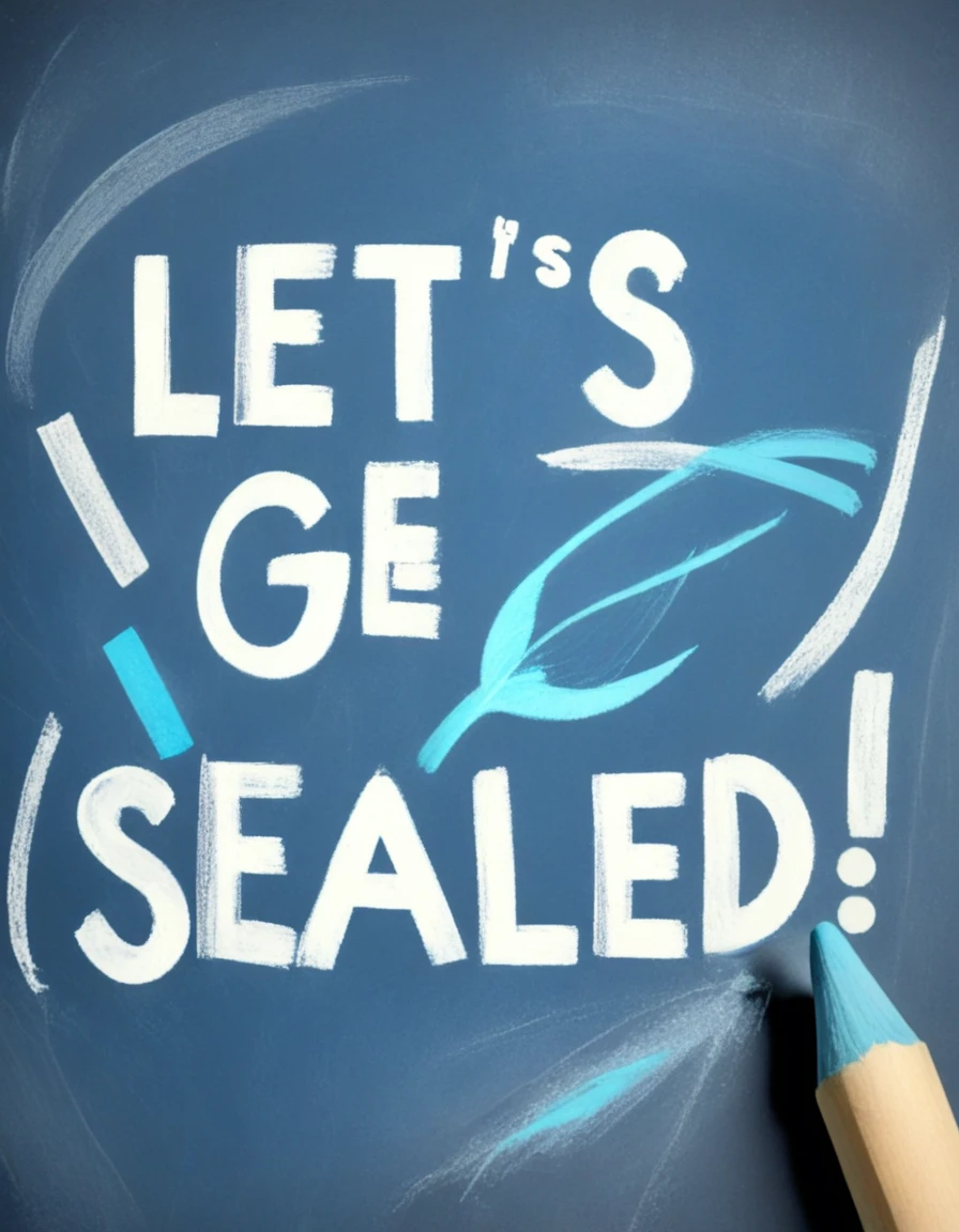 text "Let's get sealed!" written over blue chalk 
