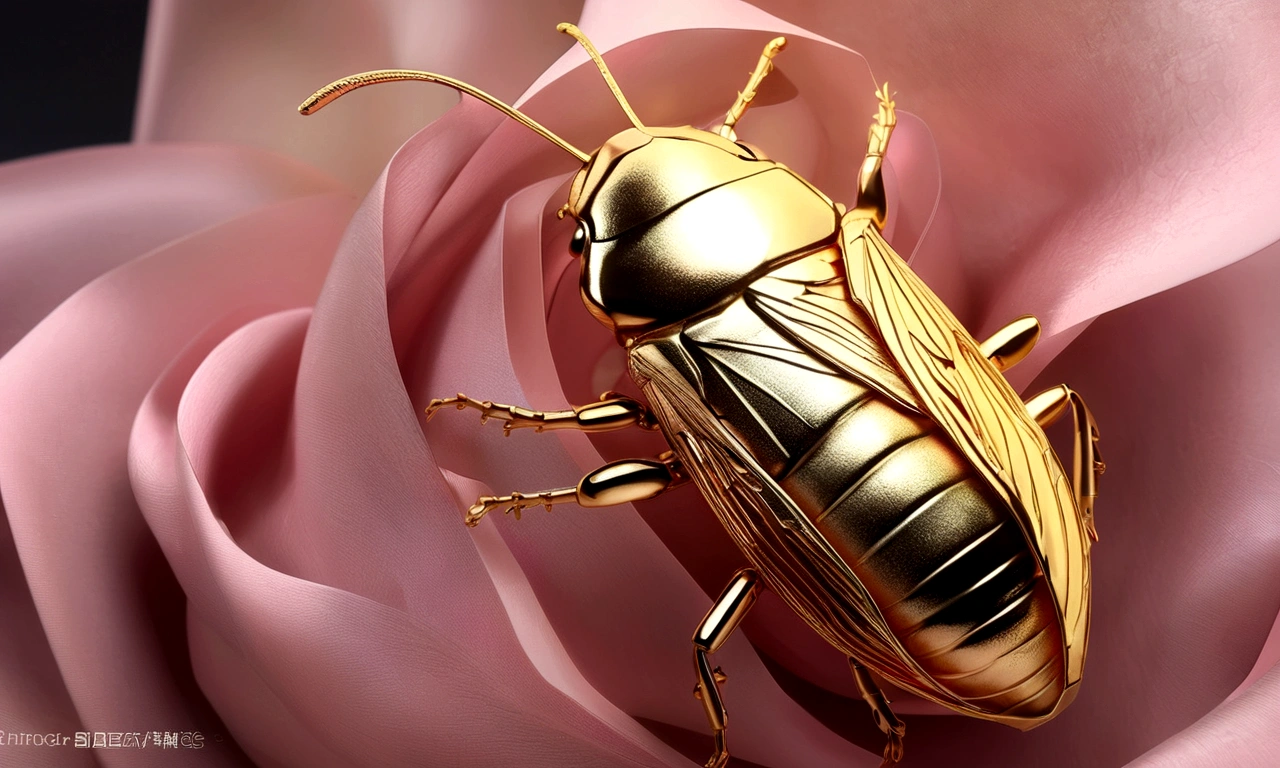 The golden packaging ribbon fills the entire picture，Wrapping method similar to bandage，Golden pink hue，There is a dreamy cocoon in the center，All the ribbons around the cicada cocoon。