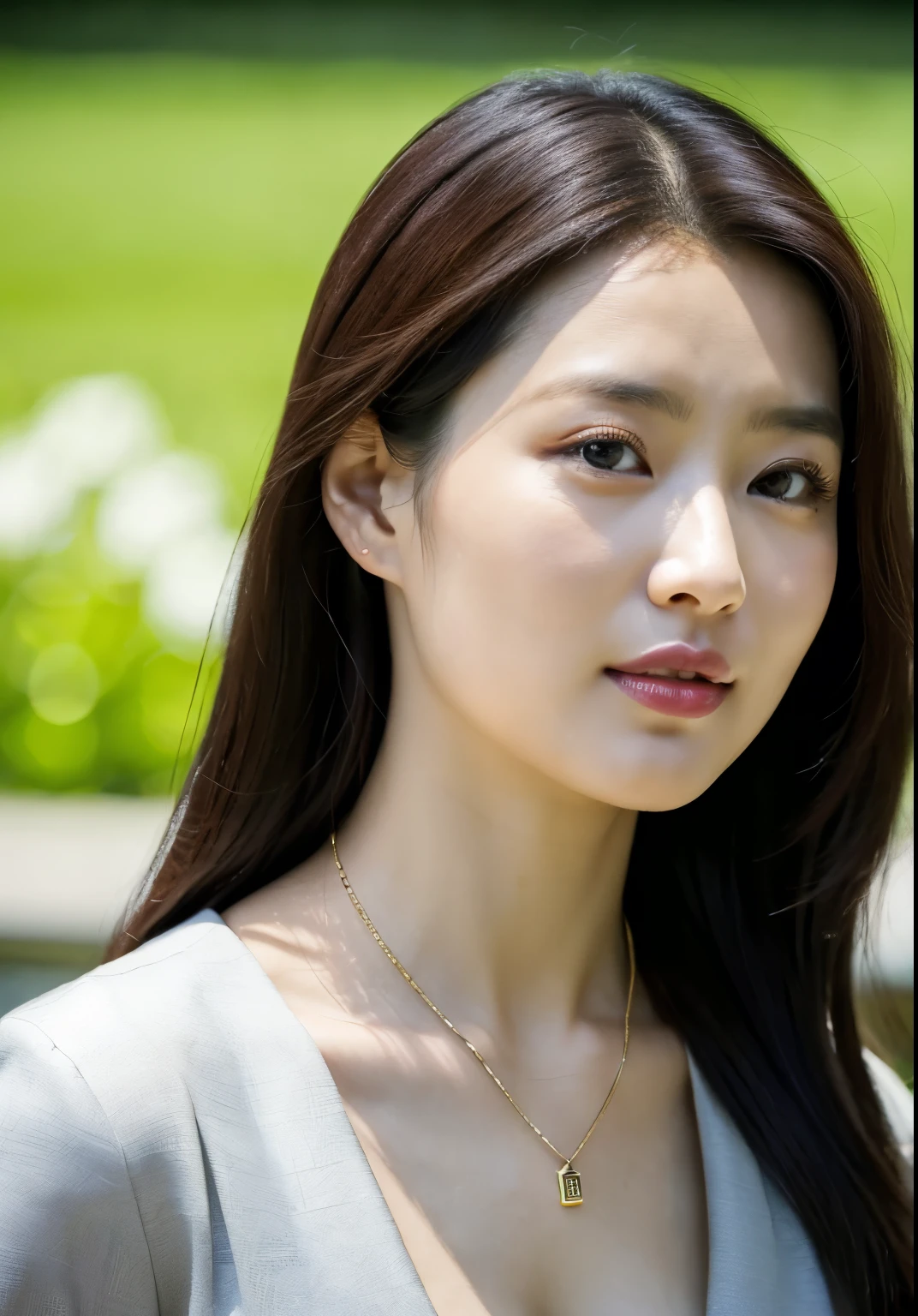 arafed asian woman with a necklace and a necklace on her neck, jiyun chae, lee ji-eun, lee ji - eun, kwak ji young, gemma chen, lu ji, park ji-min, hwang se - on, shin min jeong, heonhwa choe, yun ling, kim hyun joo, jaeyeon nam, lulu chen