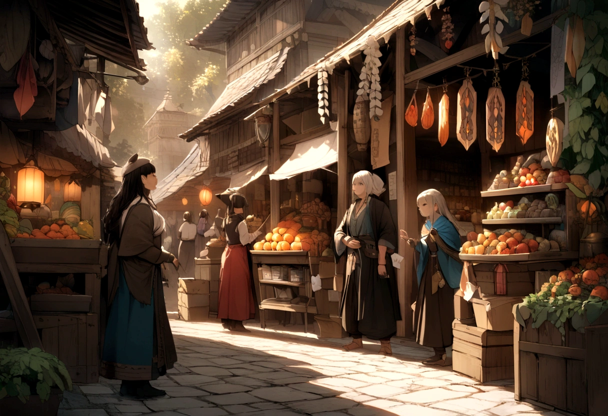 background: A bustling market in the Magic City, Creatures of various shapes and sizes object mysterious artifacts々Where to replace.

letter: Mischievous, Quick finger thief (By Keira) In the mysterious air, Steal powerful amulets from vendors' stalls.{Realistic}