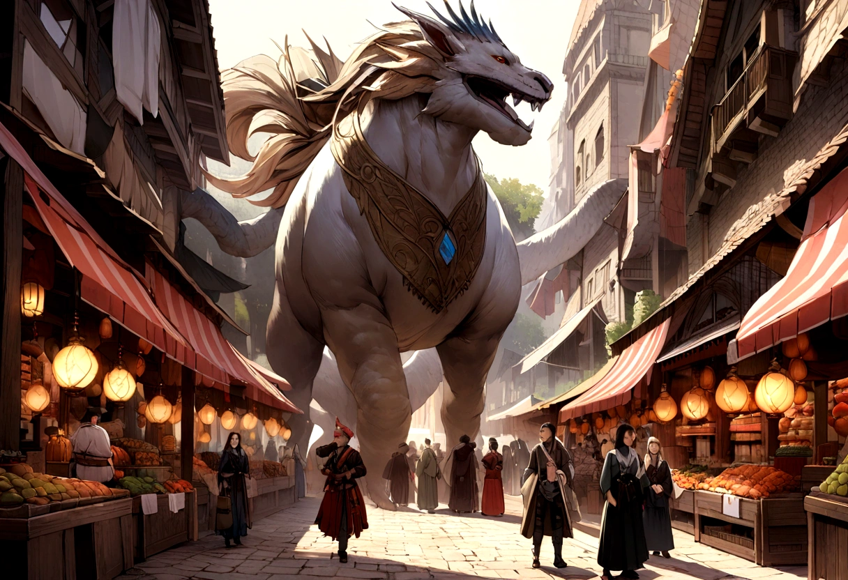 background: A bustling market in the Magic City, Creatures of various shapes and sizes object mysterious artifacts々Where to replace.

letter: Mischievous, Quick finger thief (By Keira) In the mysterious air, Steal powerful amulets from vendors' stalls.{Realistic}