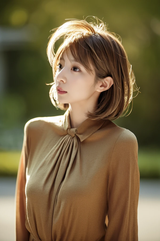 Top quality, realistic, perfect human body structure, very detailed, very delicate and beautiful, RAW photography, professional lighting, luminescence, depth of field, single focal, full body, Skinny Japanese lady, 30 year old lady, brown hair, small head, beautiful eyes, real face, realistic skin, detailed eyes, (fashionable hairstyle:1.3), sexy pose, absurderes, Incredibly Ridiculous res, Extremely fine, Blouse