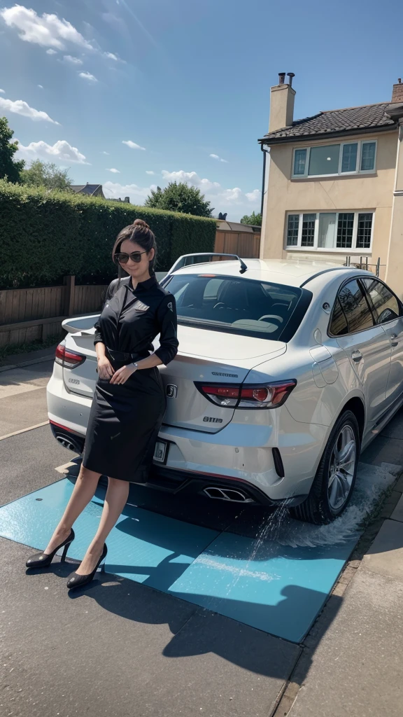 Create a logo for a jet washing company GOD IS FAITHFUL WITH a very chic car top with the number 3899889-1077 eye-catching 3d image to display the company profile