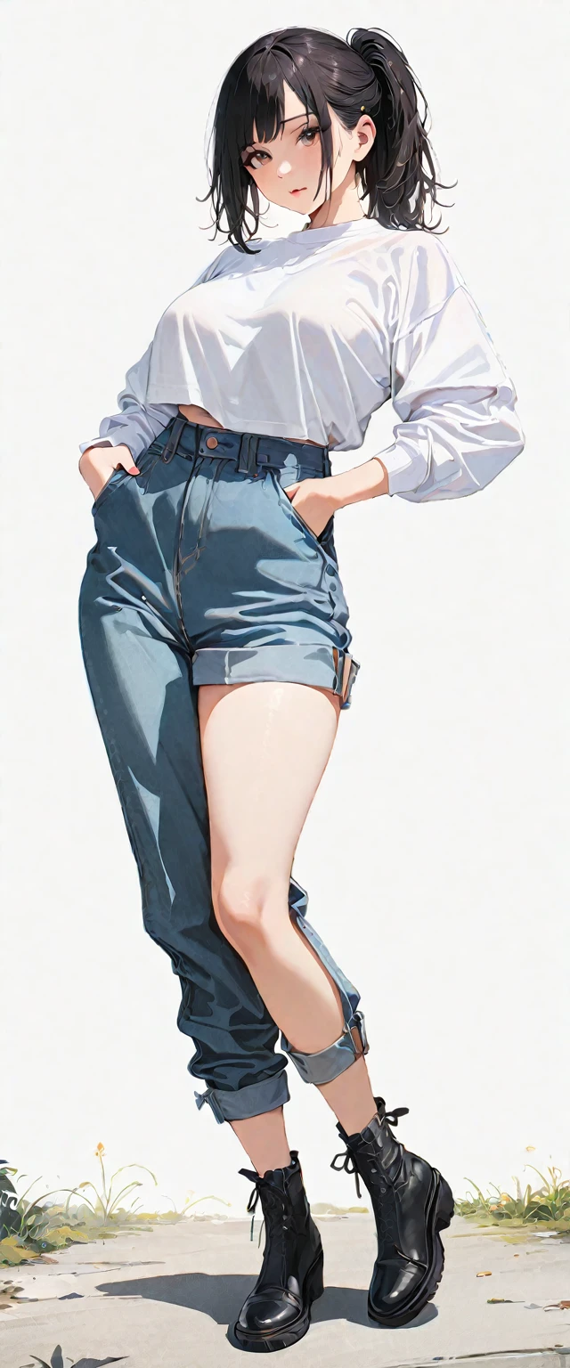 Indian genderfluid couple wearing crop top and high waist jeans with high heels