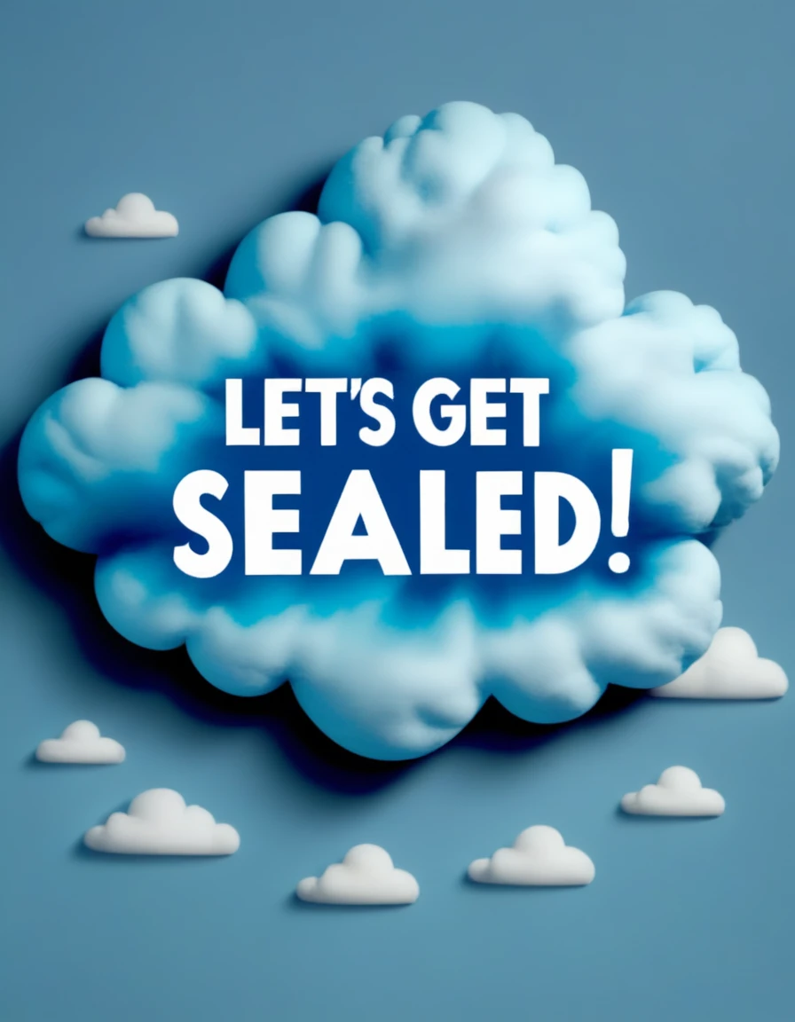 Blue cloud with text written on it "Let's get sealed!"