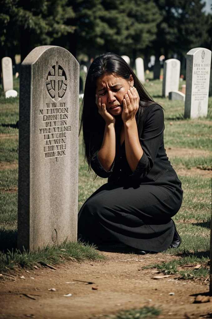 A woman crying at a grave