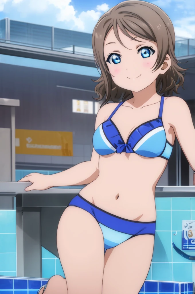 (((pixel-perfect, detail-perfect))), solo, 1girl, you watanabe, eyes azzur, smile, bikini, pool, armpit, big filesize, ultra High Qality