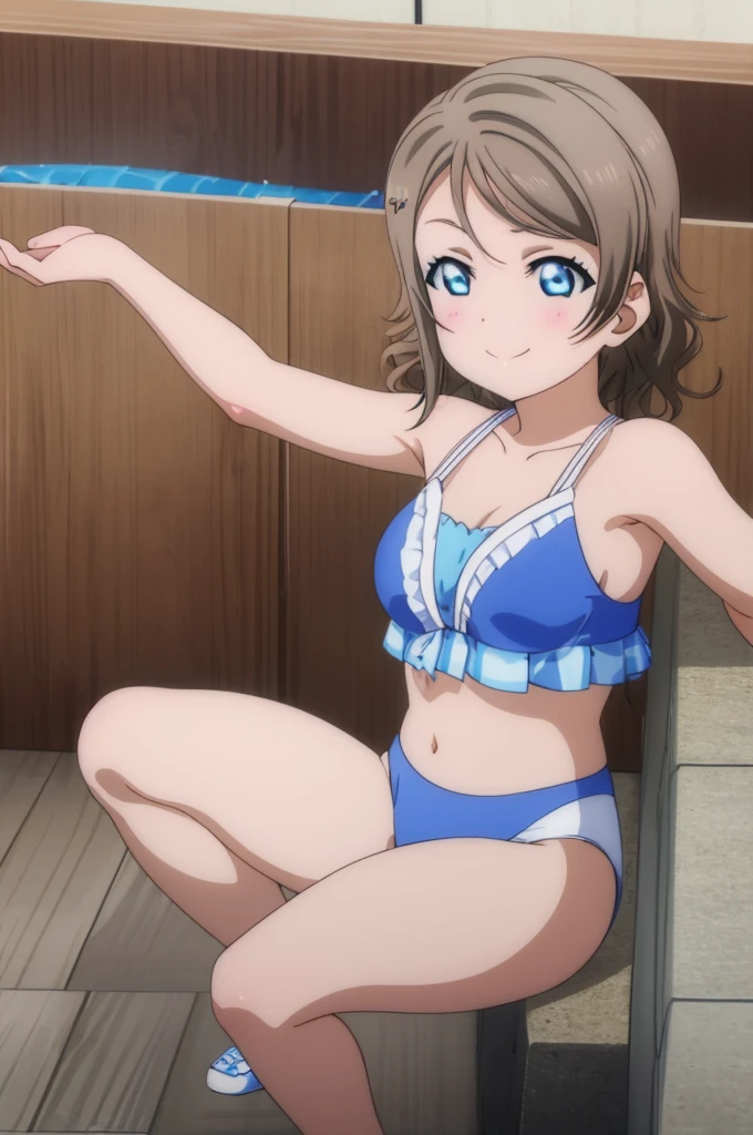 (((pixel-perfect, detail-perfect))), solo, 1girl, you watanabe, eyes azzur, smile, bikini, hot sauna, armpit, big filesize, ultra High Qality