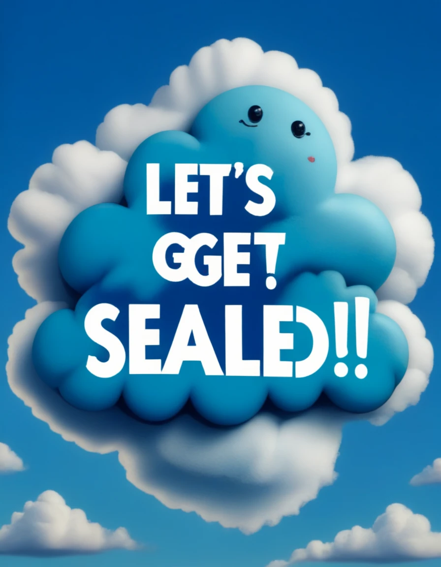 Blue cloud with text written on it "Let's get sealed!"