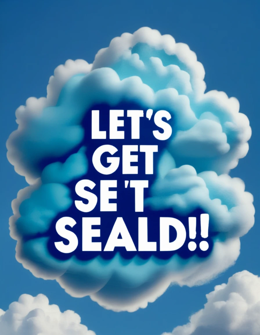 Blue cloud with text written on it "Let's get sealed!"