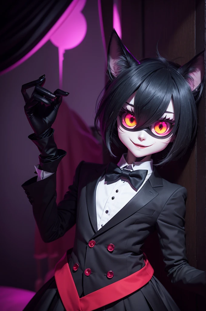 Crie um personagem masculino metade gato de hazbin hotel chamado Shadow Midnight