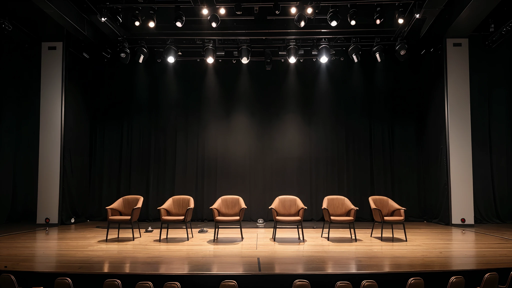 Podcast stage with 6 chairs