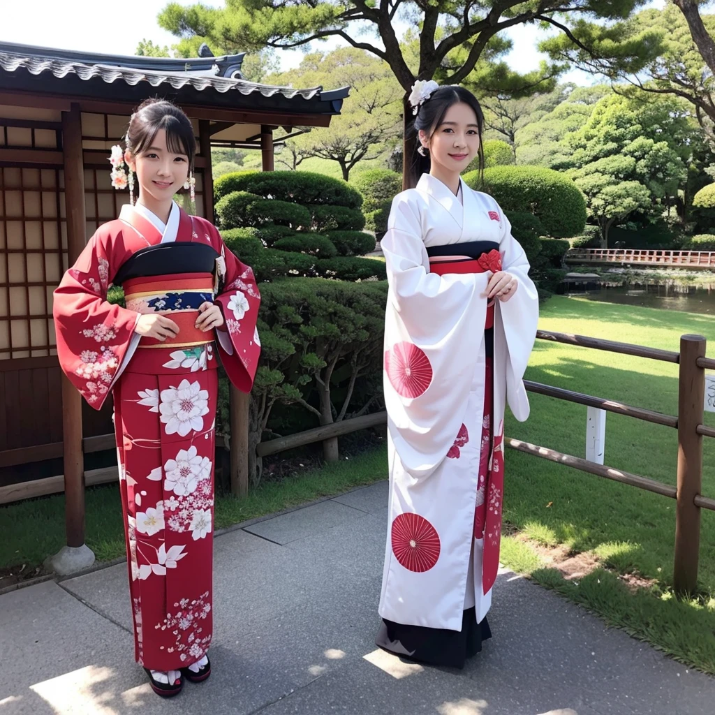 Real photos of elegant and gorgeous traditional kimono,Full body long view standing pose,Full body entry into Japan