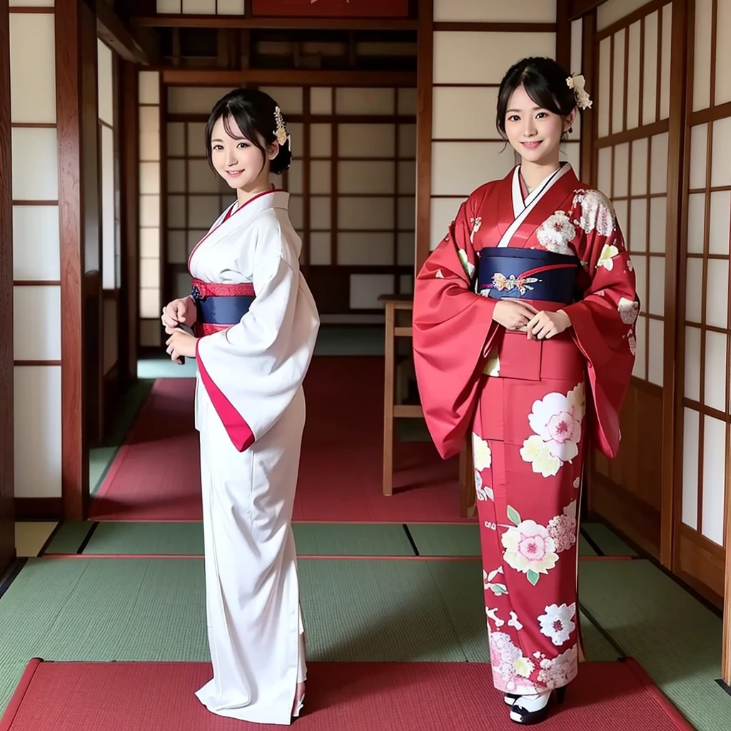 Real photos of elegant and gorgeous traditional kimono，Full body long view standing pose，Full body entry into Japan