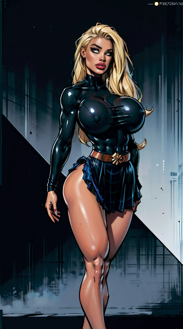 Not Frank Cho style, whole body, 20 harder – Cany Barbi, y busmbo, sr, Red lips, stylish blonde hair, shining skin, make up , ((black latex top, plaid hip skirt, firm skin)), ((perfect smooth skin, huge fake breasts:3.2 tckline:2, Waist slender, toned legs)), (photoshotrealisitic, photoshot, work of art, realisitic, Reality, photoshotReality, hight contrast, realisitic skin texture, best qualityer, ultra high resolution, pose sexy
