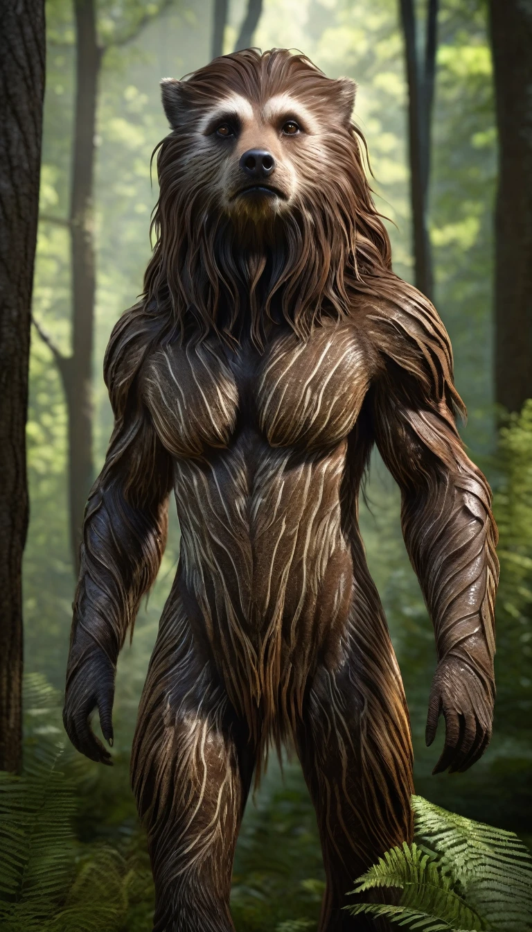 There is one adult character on this picture. The character is an athletic female grey wolf, grey fur, athletic character, athletic, yellow eyes, barefoot, digitigrade, paws, black pawpads, wolf hands, black claws, wolf tail, topless, female bare chested, bare chest female, black nipples, black areolas, visible black vagina, black vagina, visible black pussy, black pussy, nude, naked, nsfw. The character is peeing on the ground. The character is pissing on the ground. The character is urinating on the ground. Piss stream. Urine stream. Piss puddle on ground. Urine puddle on ground. The scene takes place on a pine trees forest. Pine trees forest on the background. Cloudy sky. fog. Fullbody. Full body. Camera front-view. Camera front view. Front-view. Front view. Camera low-angle. Camera low angle. Low-angle. Low angle.